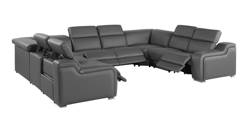 Leather Power Reclining U-Shaped Eight Piece Corner Sectional With Console - Dark Gray