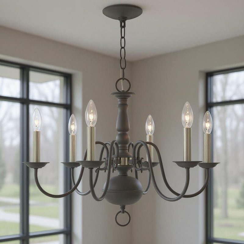 18" Six Light Dimmable Chandelier With Shades - Gray