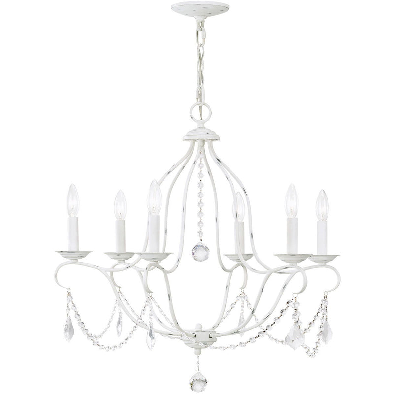 Six Light Dimmable Chandelier With Shades - Antiqued White