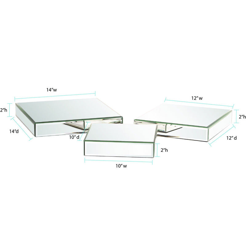Mirrored Rectangular Display Platforms (Set of 3) - Clear