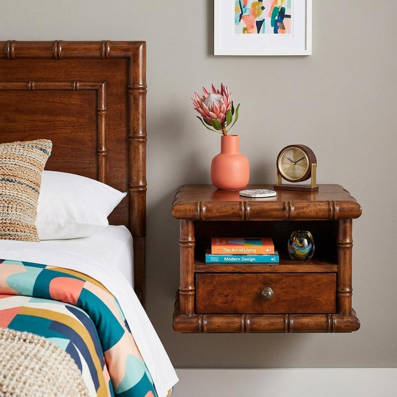 Solid Wood Spindle One Drawer Floating Nightstand - Chestnut