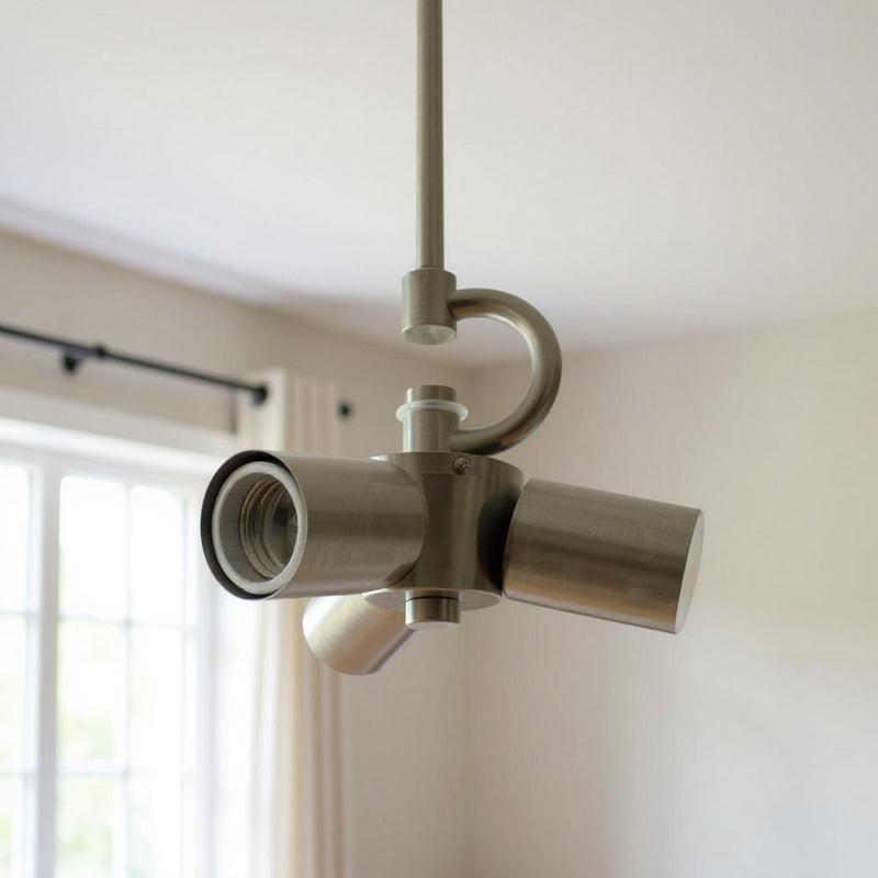 Bulb Three Light Metal Chandelier - Nickel
