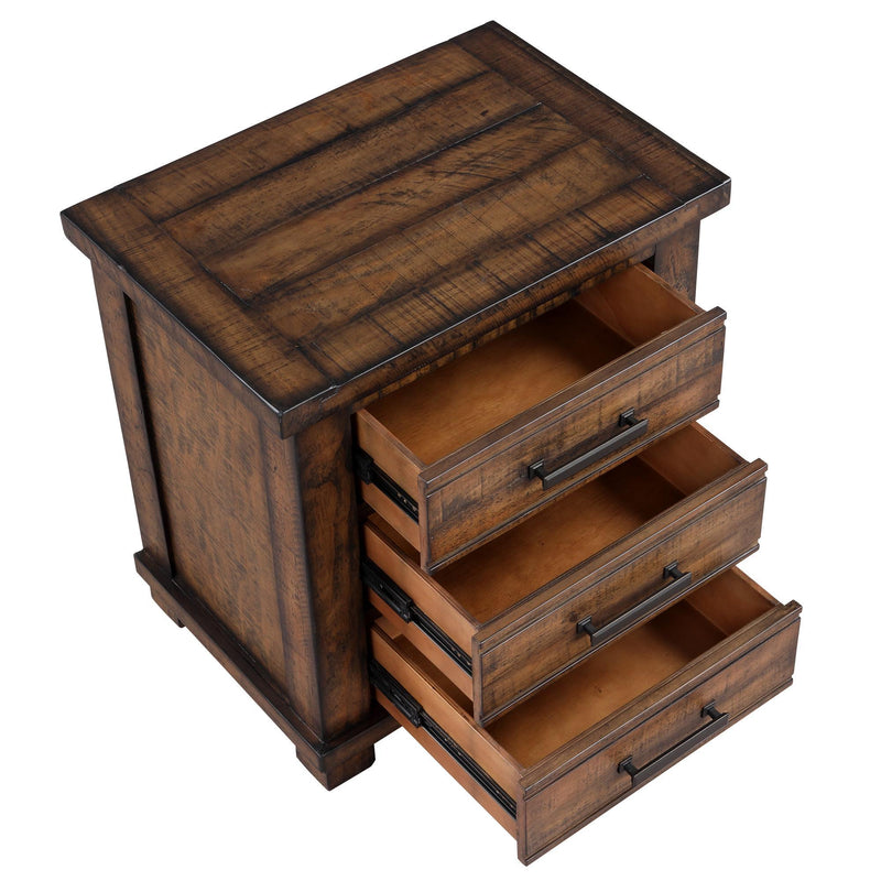 Solid Wood Three Drawer Nightstand - Natural