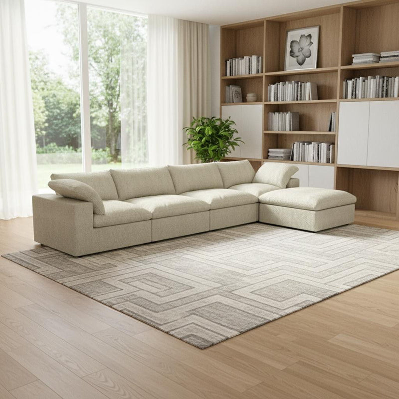 120" 2 Piece Living Room Set Blend Modular Sofa With Ottoman Storage - Khaki