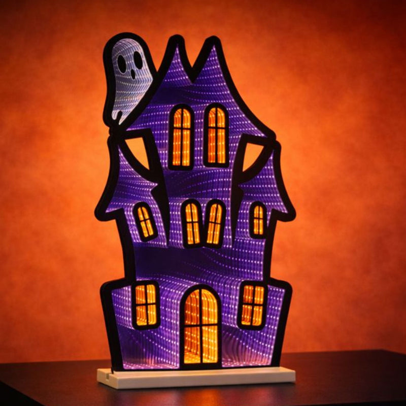 House Halloween Ghost Tabletop Sign With LED (633947) - Black / Orange / Purple