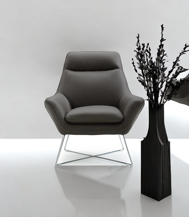 Modern Top Grain Italian Leather Accent Chair - Dark Gray