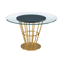 Load image into Gallery viewer, 48" Glass And Stainless Steel Pedestal Base Round Top Dining Table - Brown
