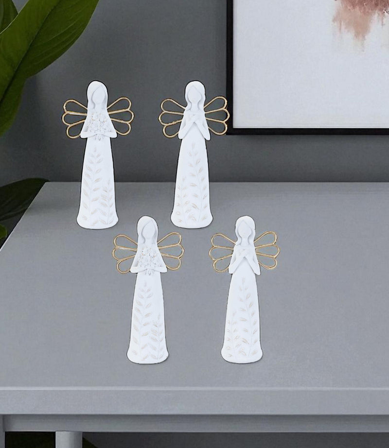 Poly Angel Figurine (Set of 2) - White / Gold