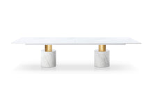 Load image into Gallery viewer, Marble Steel Double Pedestal Base Dining Table - White / Gold
