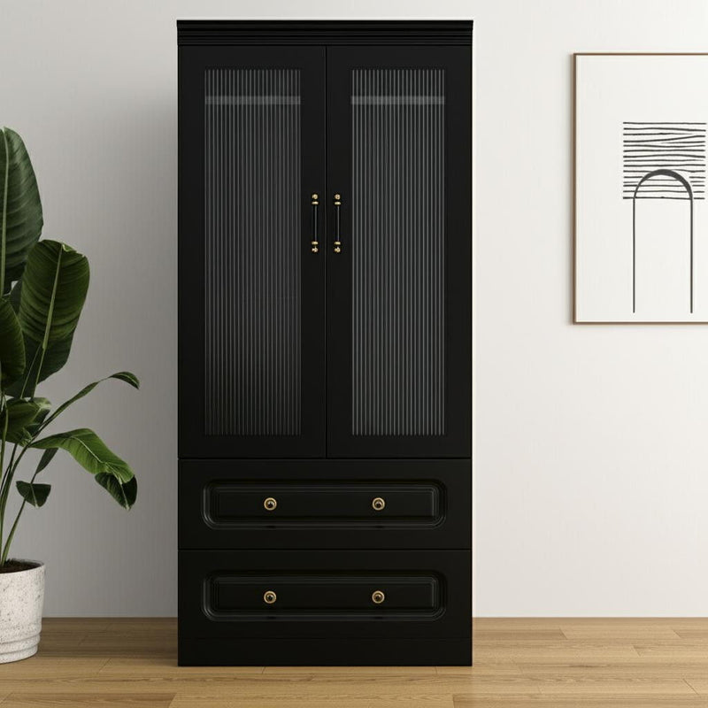 71" Wood Two Door Two Drawer Combo Dresser - Black