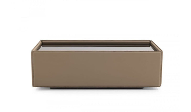 Faux Leather And Glass Rectangular Coffee Table - Beige And Black