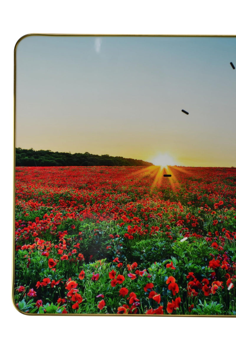 Silent Poppies Floral Wall Clock - Red / Gold / Red