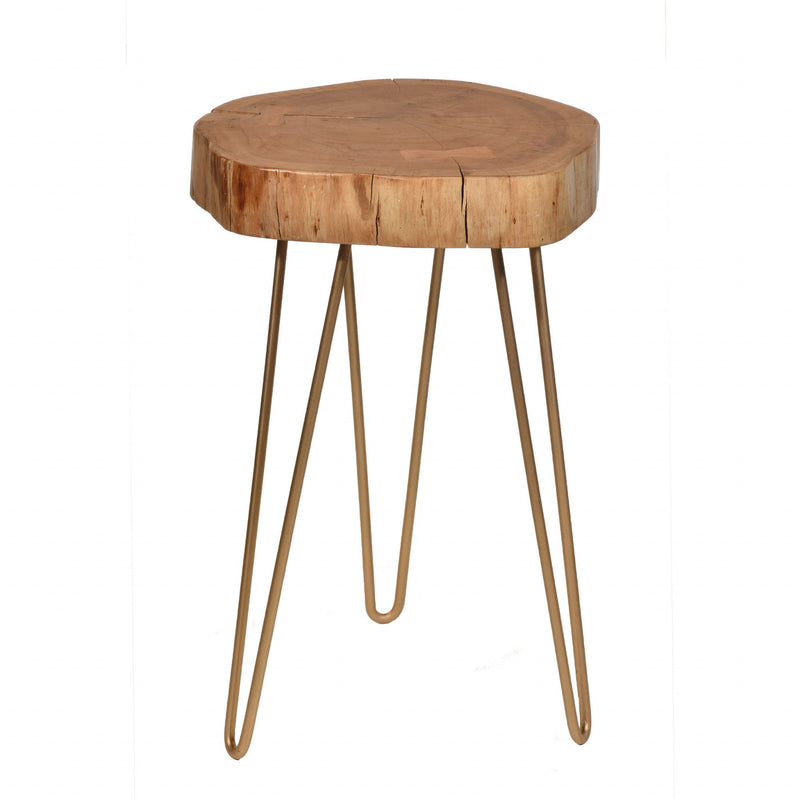 Solid Wood Round End Table - Gold And Natural