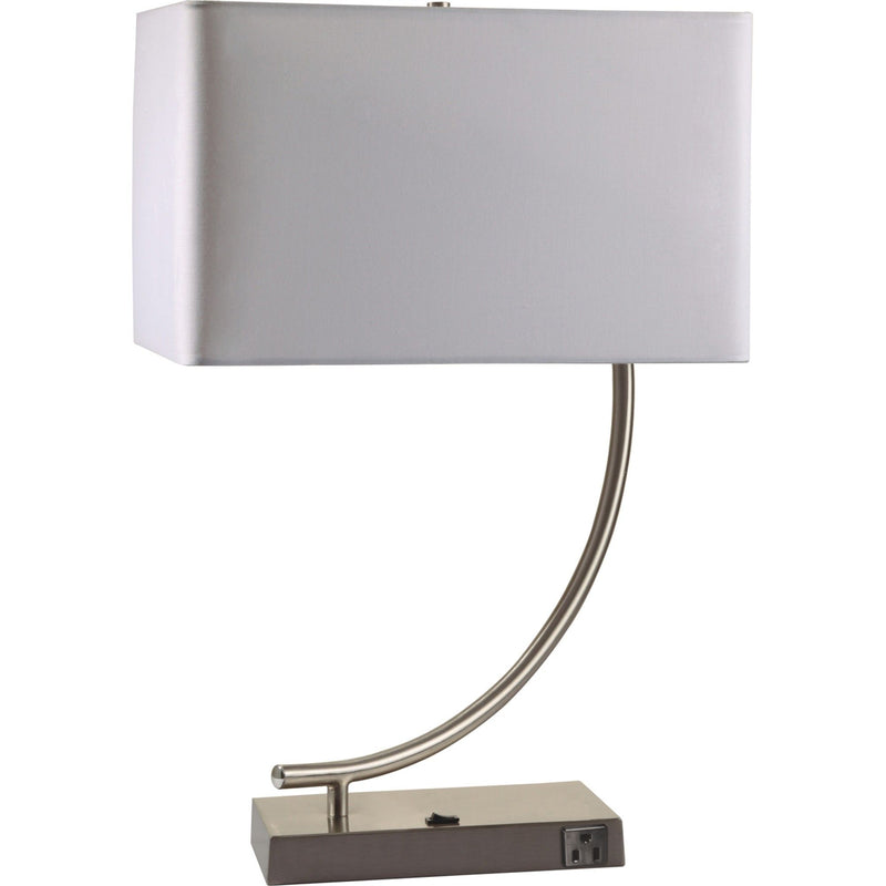Curved Table Lamp With White Rectangle Shade - Silver