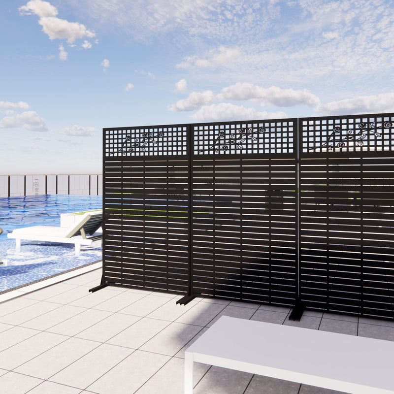 Outdoor / Indoor Divider With Freestanding Decorative Privacy Screen - Black