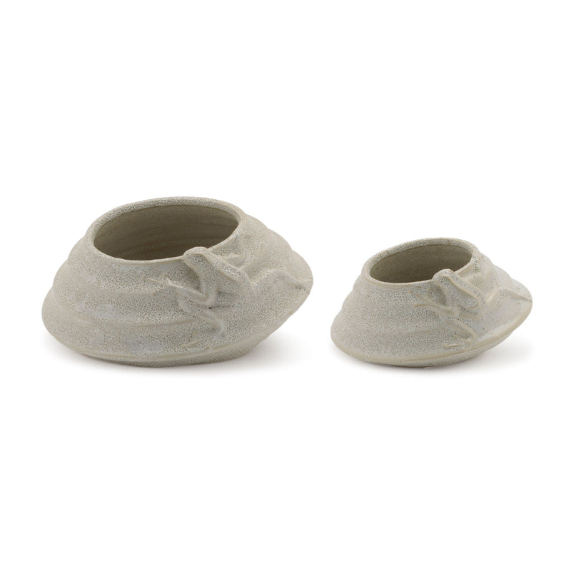 Porcelain Frog Round Pot Planters (Set of 2) - Beige
