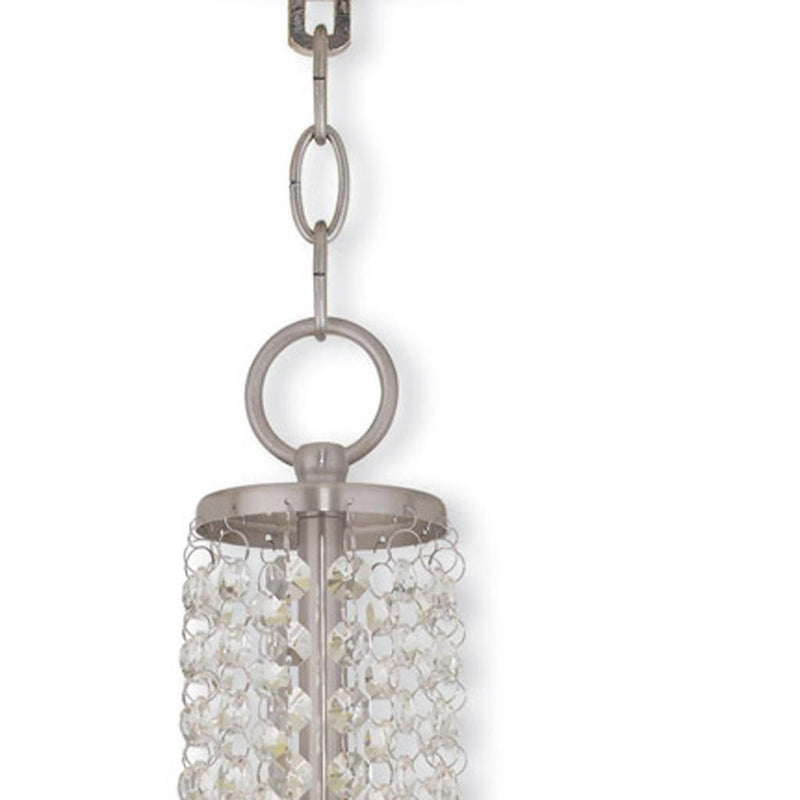 20" Three Light Metal Dimmable Chandelier With Shades - Nickel / Clear / Off White