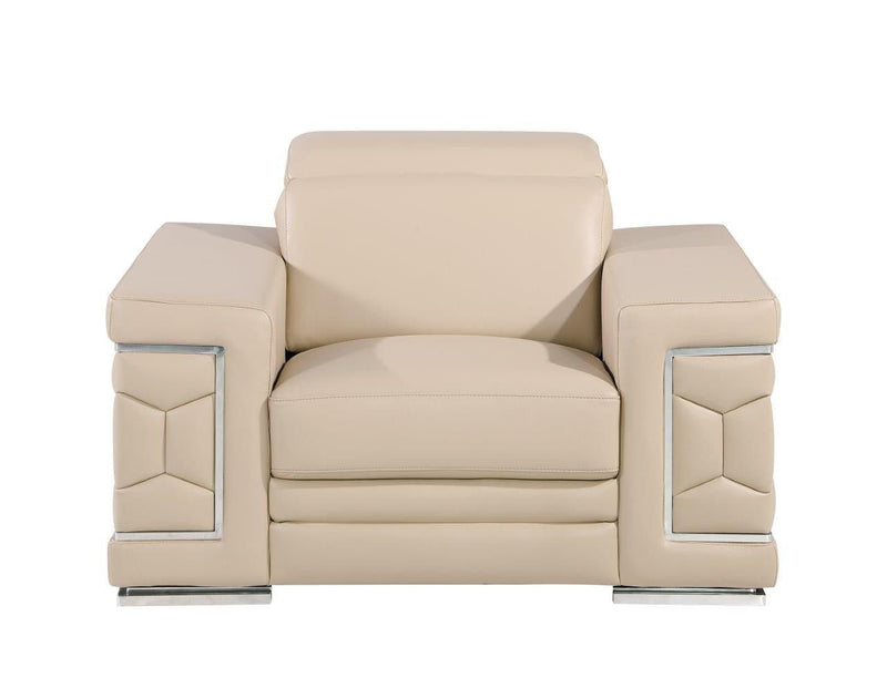 47" Genuine Leather Club Chair - Beige / Silver