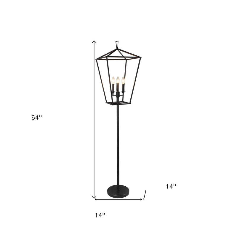 Three Light Floor Lamp With Black Geometric Shade - Black