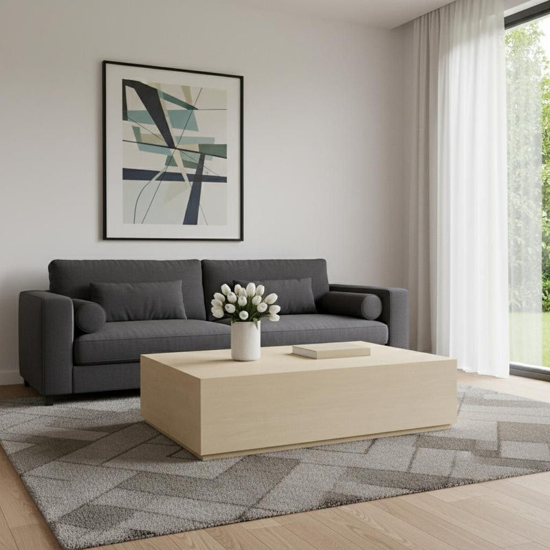 Solid Wood Square Distressed Block Coffee Table - Natural