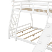 Load image into Gallery viewer, Twin over Queen House Bunk Bed with Climbing Nets and Climbing Ramp, White
