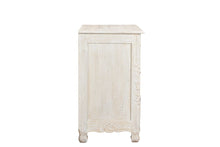 Load image into Gallery viewer, Three Drawer Floral Carved Solid Wood Nightstand - Distressed White
