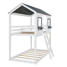 Load image into Gallery viewer, Twin Over Twin Bunk Bed Wood Bed with Roof, Window, Guardrail, Ladder (White)(OLD SKU :LT000045AAK)
