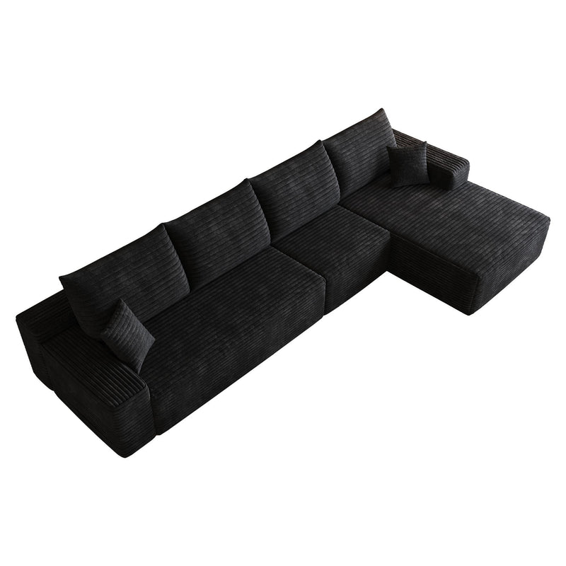 Corduroy Modular L Shaped Sofa And Chaise Sectional (762644) - Black