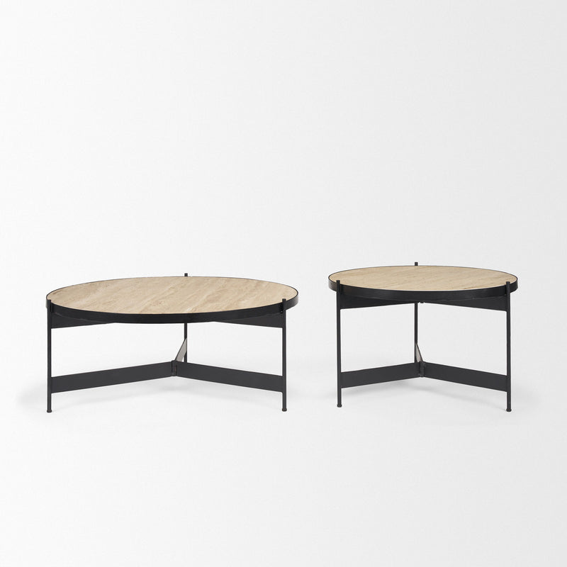 Round Nested Tables (Set of 2) - Beige / Black