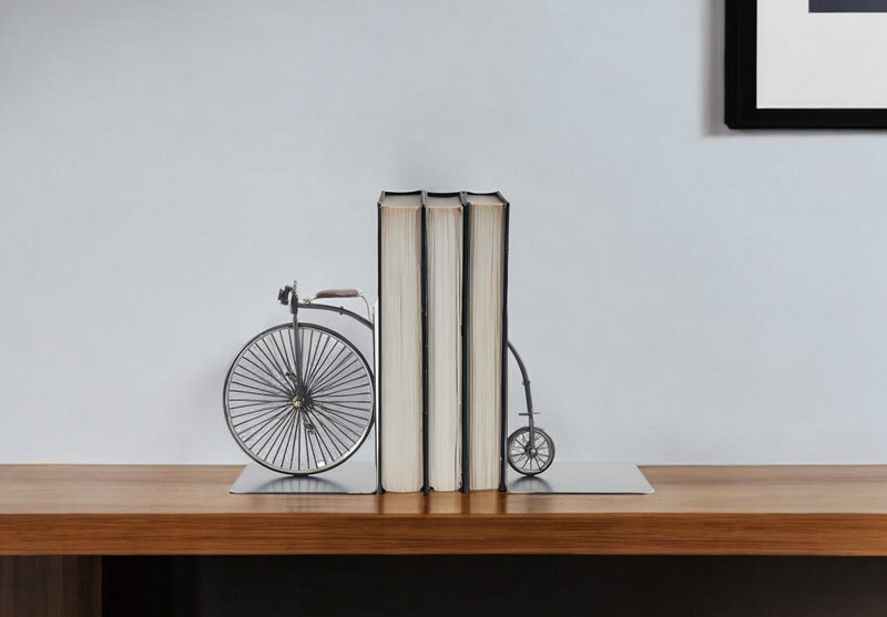 c1870 High Wheeler Bicycle Decorative Bookends - Silver