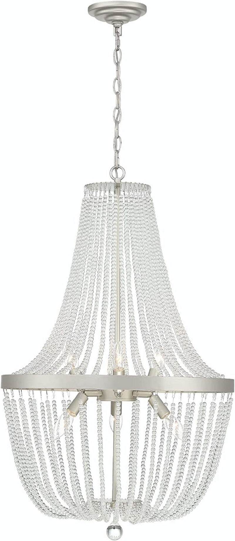 Candle Style Six Light Metal Dimmable Chandelier - Silver