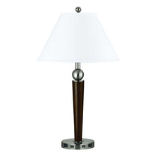 Load image into Gallery viewer, Metal Geometric USB Table Lamp With White Empire Shade - Nickel
