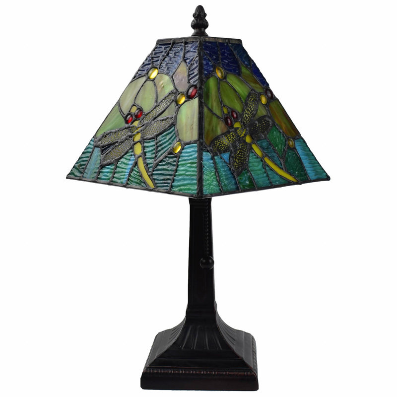Metal Candlestick Table Lamp With Green Empire Shade - Dark Brown