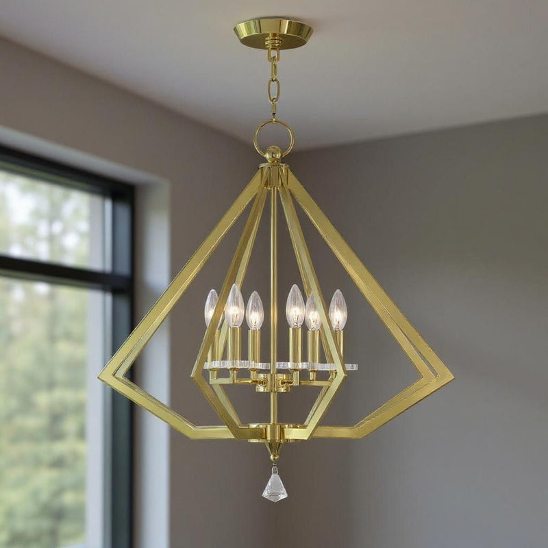 26" Six Light Dimmable Chandelier With Shades - Brass