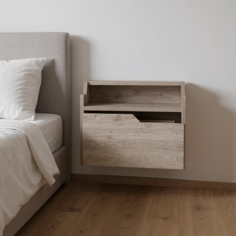 15.7" x 13.3" x 12.9" One Drawer Faux Wood Floating Nightstand - Gray