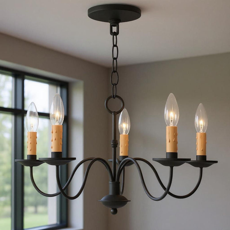 12" Five Light Dimmable Chandelier With Shades - Black