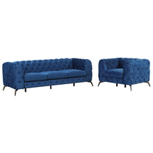 Load image into Gallery viewer, Modern 3-Piece Sofa Sets with Sturdy Metal Legs,Velvet Upholstered Couches Sets Including Three Seat Sofa, Loveseat and Single Chair for Living Room Furniture Set,Blue
