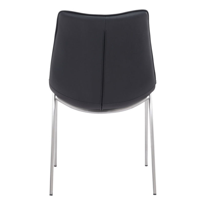 Upholstered Faux Leather Dining Side Chairs (Set of 2) - Black / Silver