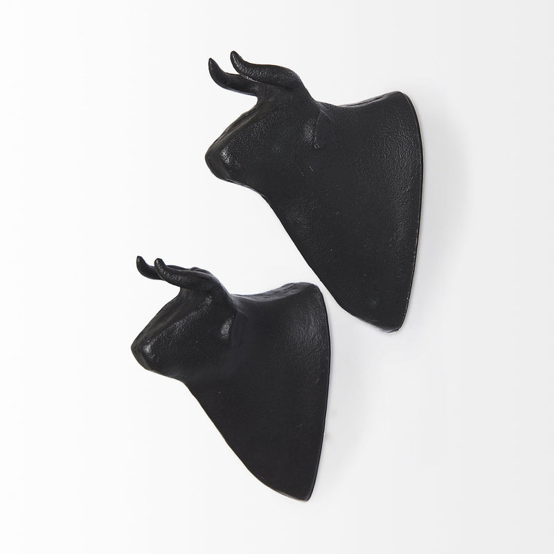 Bull Decorative Wall Sculpture (Set of 2) - Black