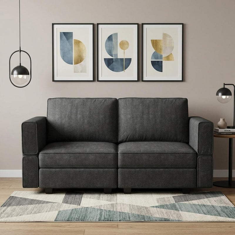 And Black Chenille Modular Loveseat With Storage - Dark Gray