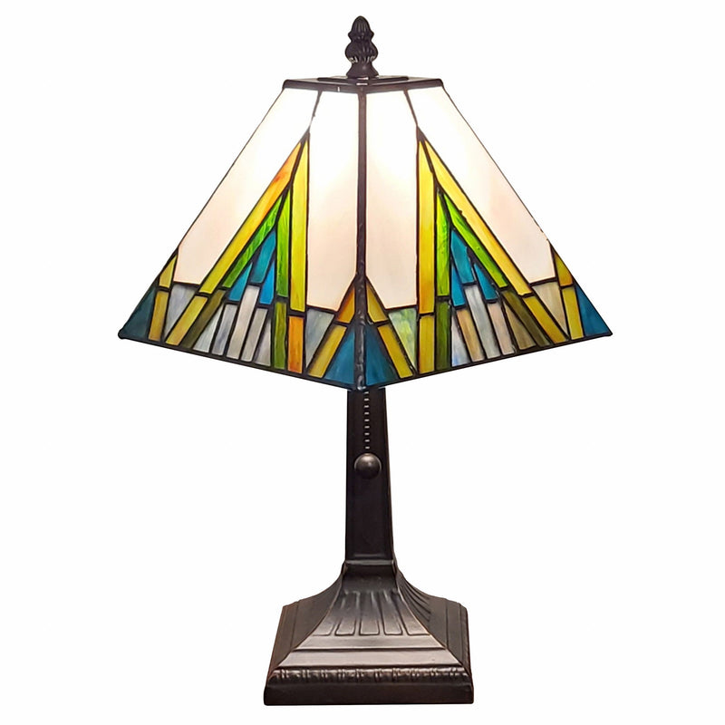 15" Metal Candlestick Table Lamp With Shade - Dark Brown / Beige / Green