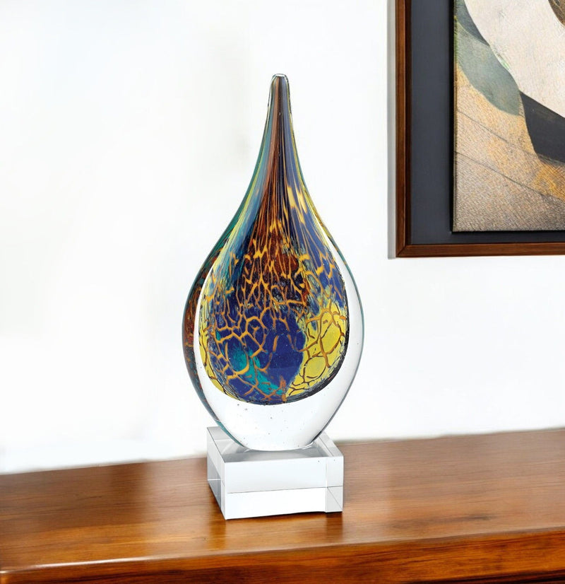 Murano Modern Abstract Tabletop Sculpture (376083) - Blue / Yellow
