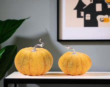 Load image into Gallery viewer, Plastic Pumpkin Thanksgiving Pumpkin Tabletop Sculpture (Set of 2) - Orange / Green
