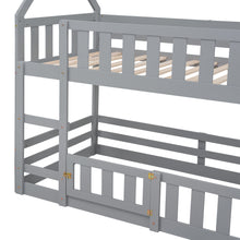 Load image into Gallery viewer, Twin over Twin House Bunk Bed with Fence and Door, Gray
