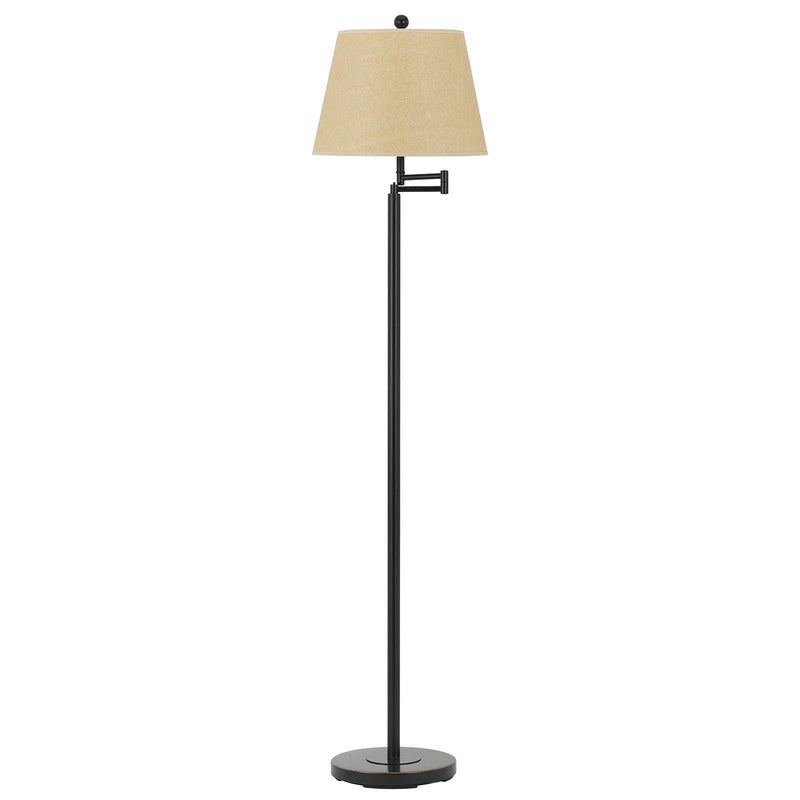 Swing Arm Floor Lamp With White Square Shade - Bronze