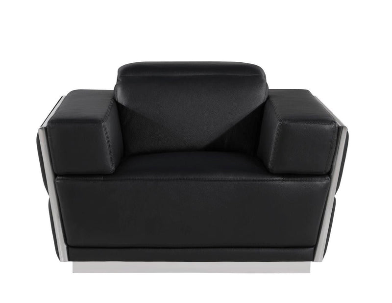 47" Italian Leather Club Chair - Black / Silver