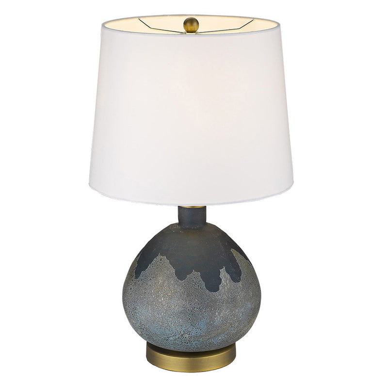 Concrete Gourd Table Lamp With Cream Empire Shade - Teal Blue
