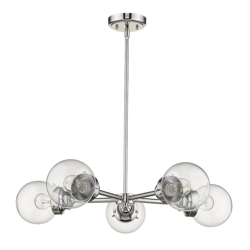 Five Light Metal Dimmable Chandelier With Clear Shades - Silver