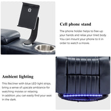 Load image into Gallery viewer, 270° Power Swivel Recliner Home Theater Chair With Hidden Arm Storage, LED Light, Cup Holder, And Tray Table
