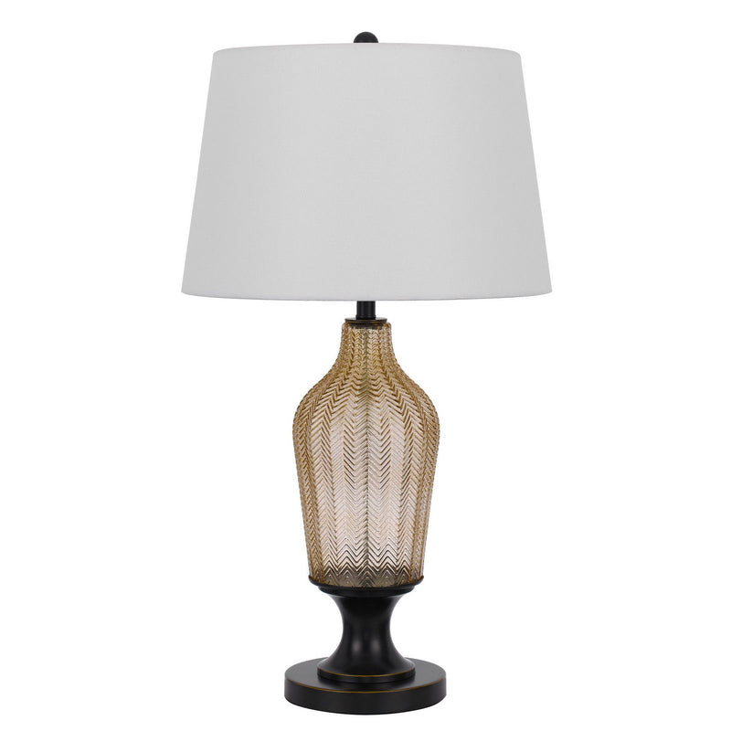 Glass Table Lamp With White Empire Shade - Bronze